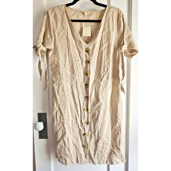 Tops - NWT jennifer & grace Sz M linen Rayon blend‎ button up shirt dress natural